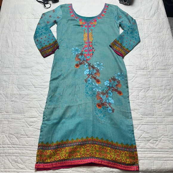 Dresses & Skirts - Embroidered Floral Kurta Dress | Boho Festival Tunic · Artisan Teal